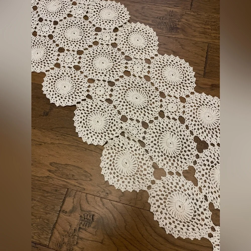 Crocheted White Table Runner 22” x 92”